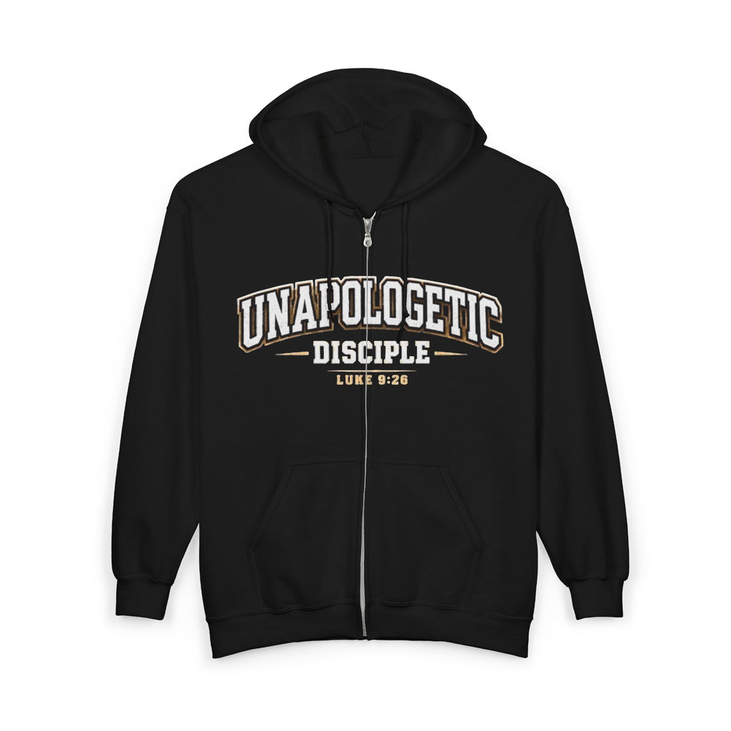 Unapologetic Disciple Zip Hoodie — “Not Ashamed” Christian Faith Sweatshirt