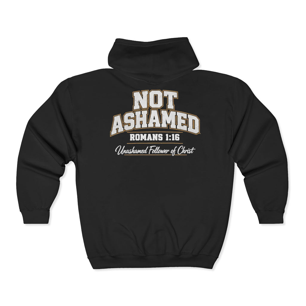 Unapologetic Disciple Zip Hoodie — “Not Ashamed” Christian Faith Sweatshirt