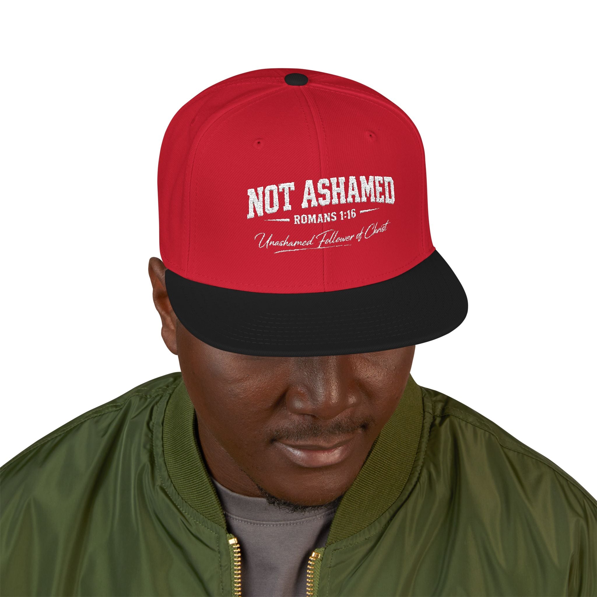 Embroidered 'Not Ashamed' Snapback Hat