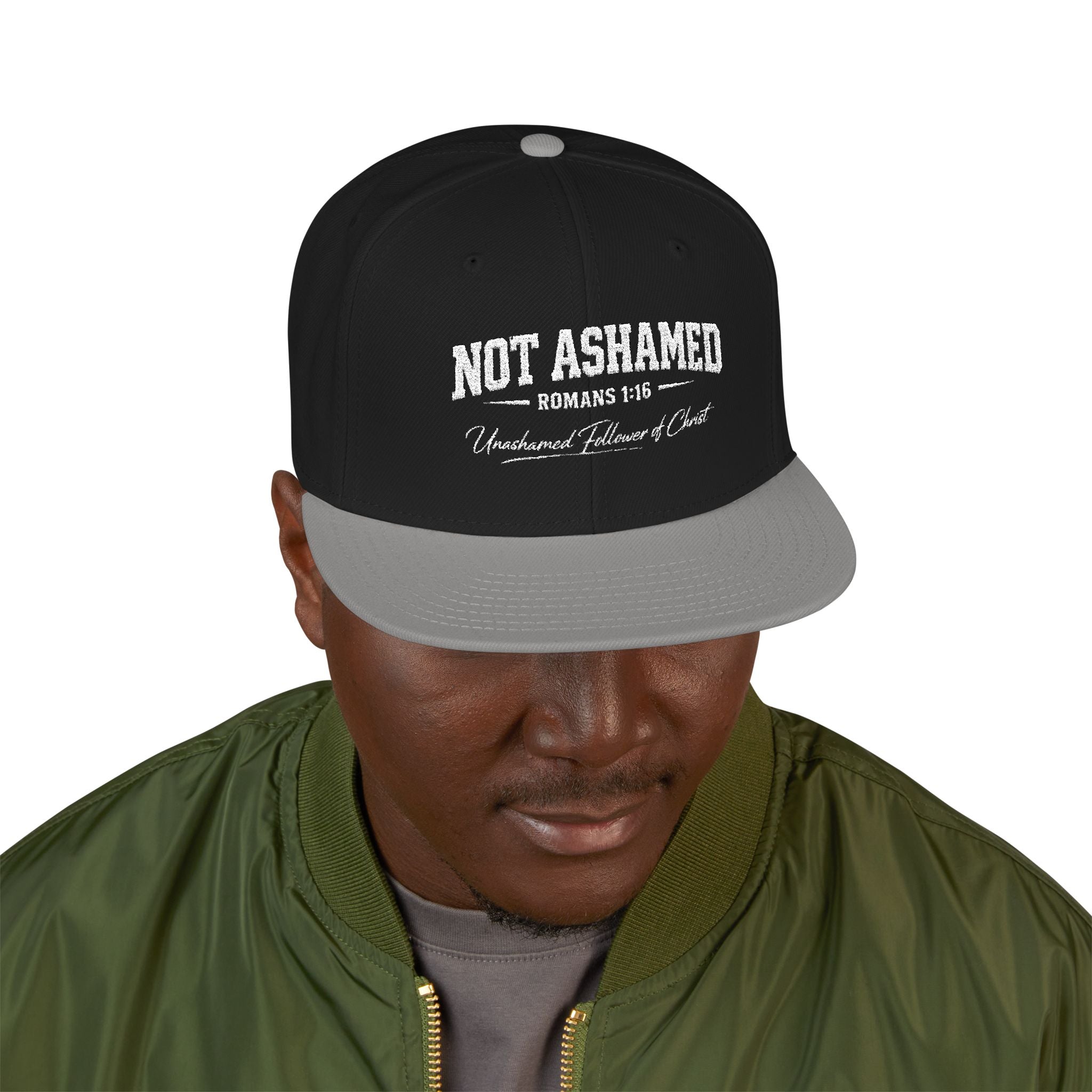 Embroidered 'Not Ashamed' Snapback Hat