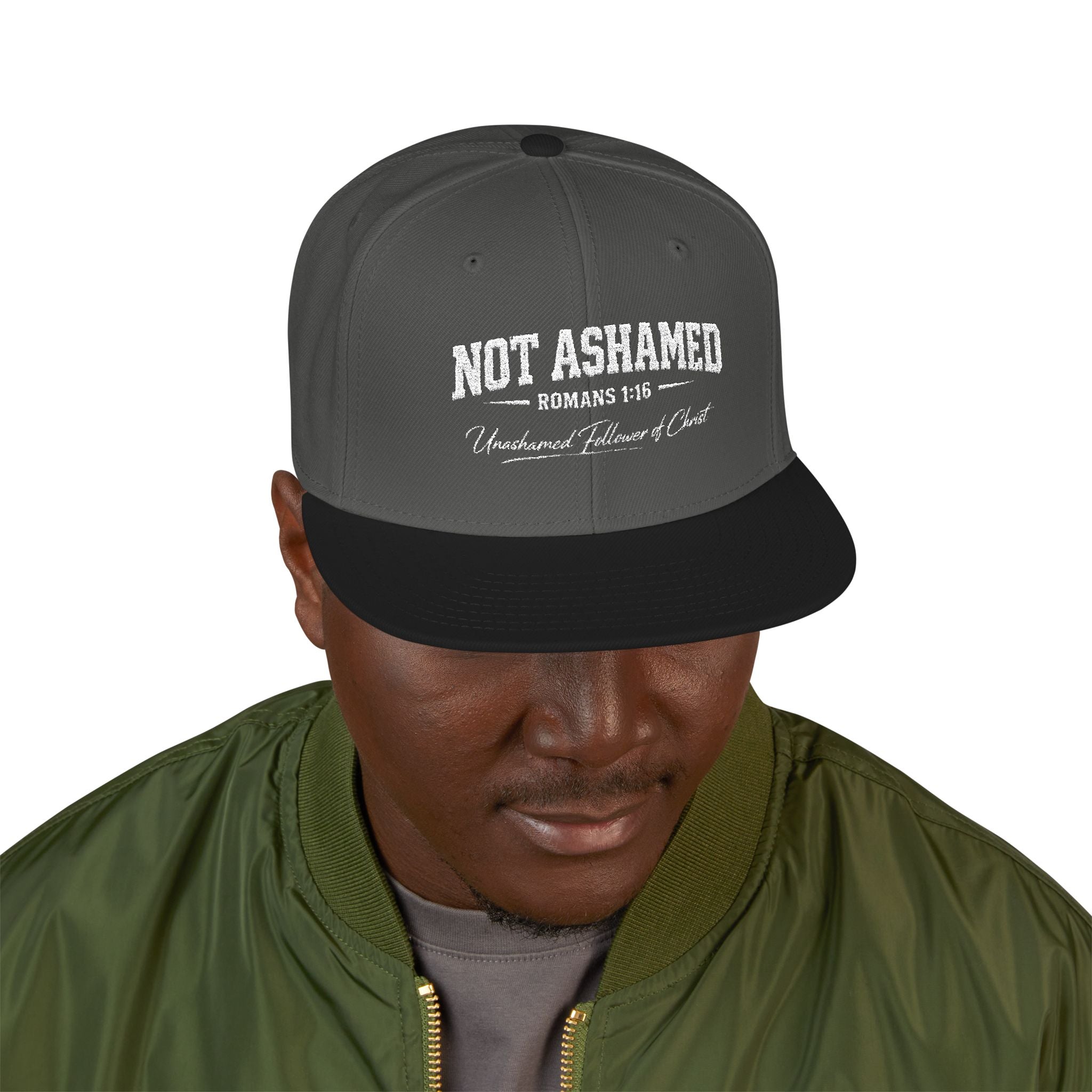 Embroidered 'Not Ashamed' Snapback Hat