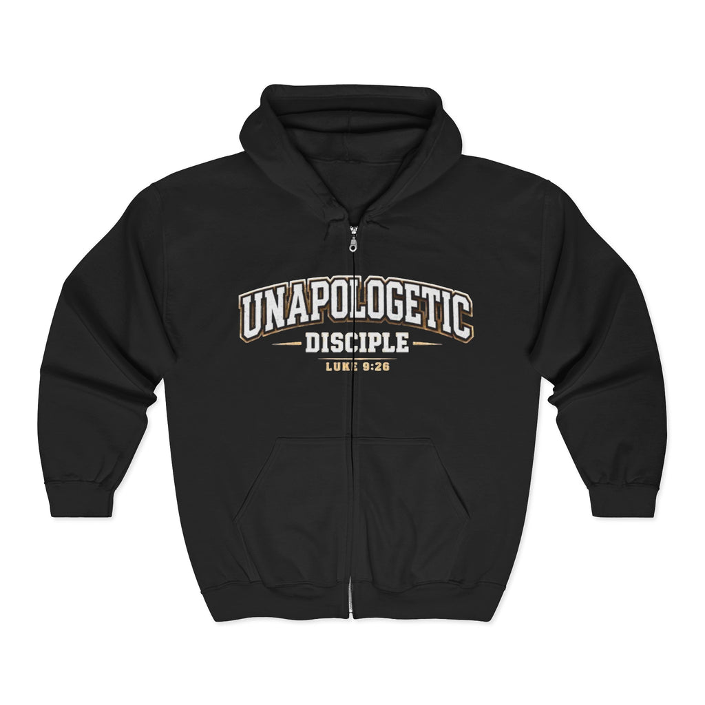 Unapologetic Disciple Zip Hoodie — “Not Ashamed” Christian Faith Sweatshirt